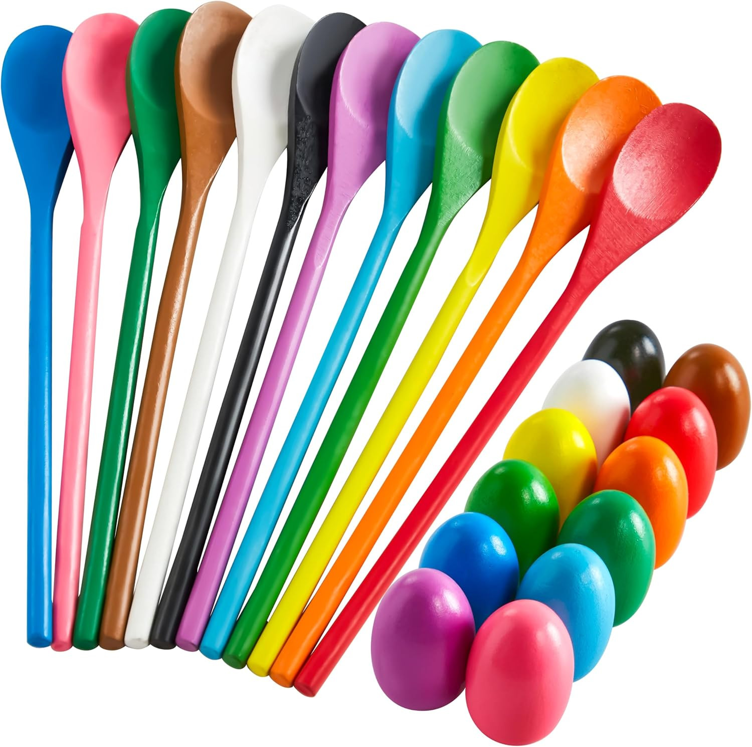 24 PCS Easter Egg and Spoon Race Game Set, 12 Players Carnival Egg and Spoon Rel