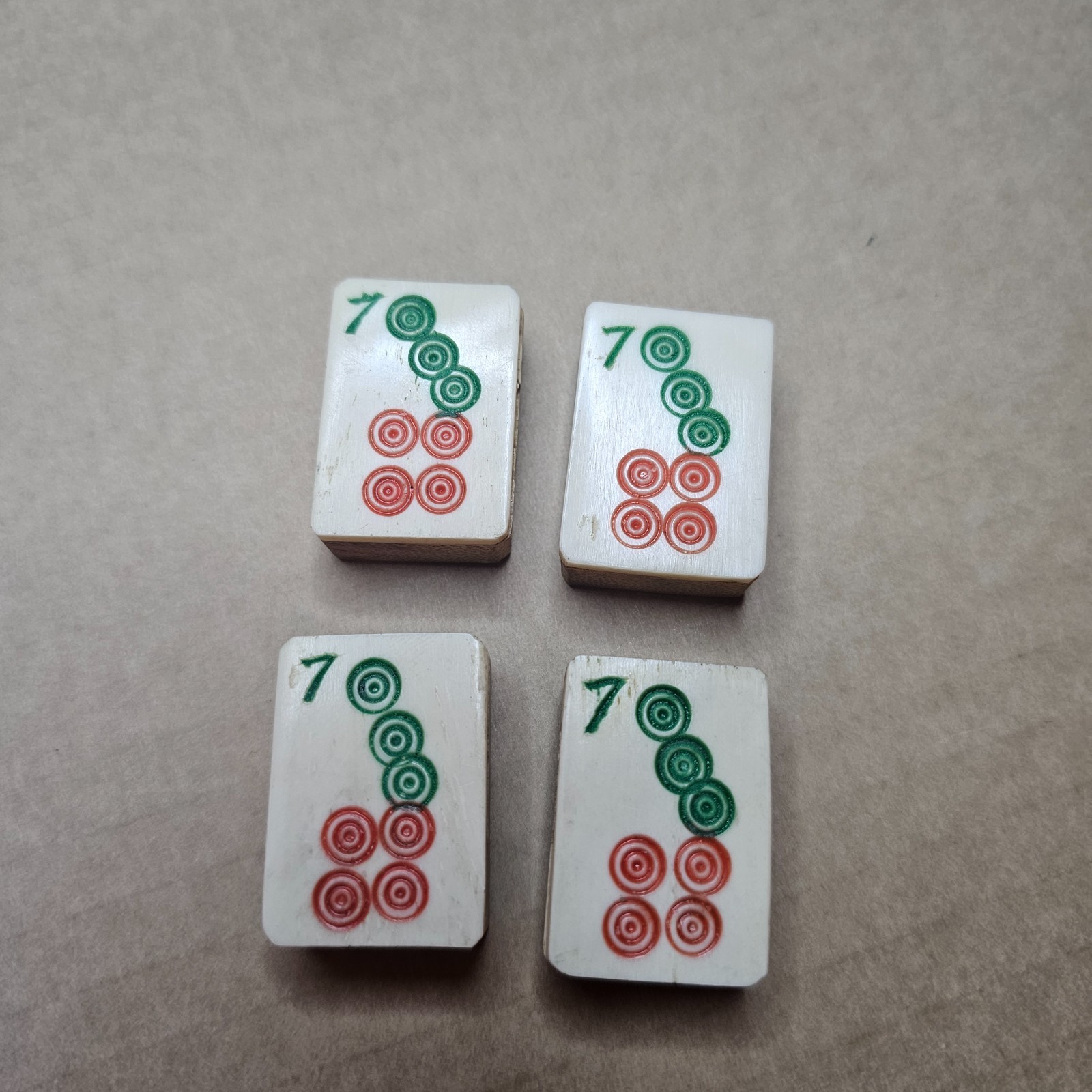 ~4~ c.1920-30s MAH-JONG BAMBOO BONE TILES #7 COINS DOTS WHEELS MA JONGG MAHJONG