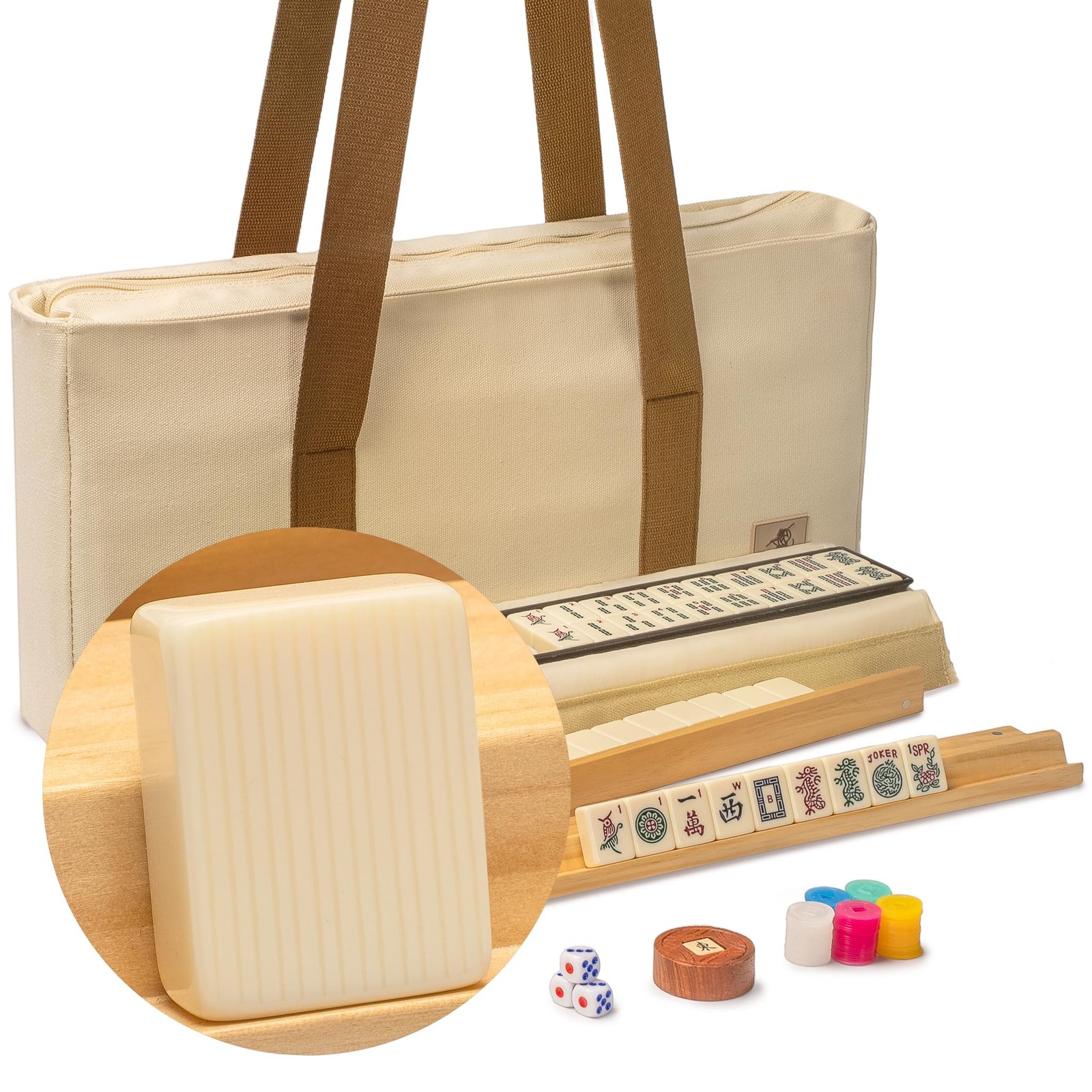 Yellow Mountain Imports American Mahjong Set, Ivory Stripes” – 166 Tiles with Be