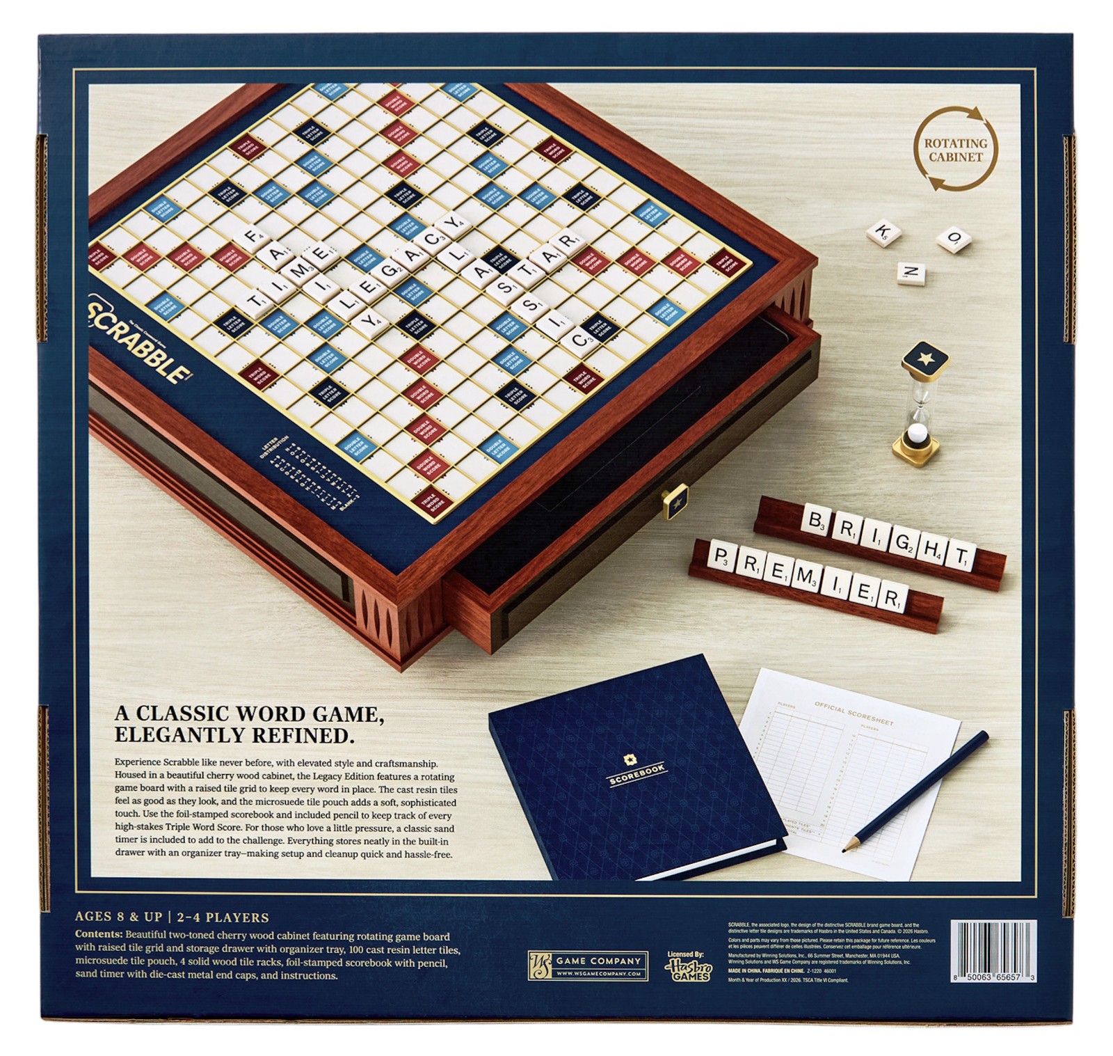 Scrabble Legacy Edition with Rotating Wooden Game Board by WS Game Company New