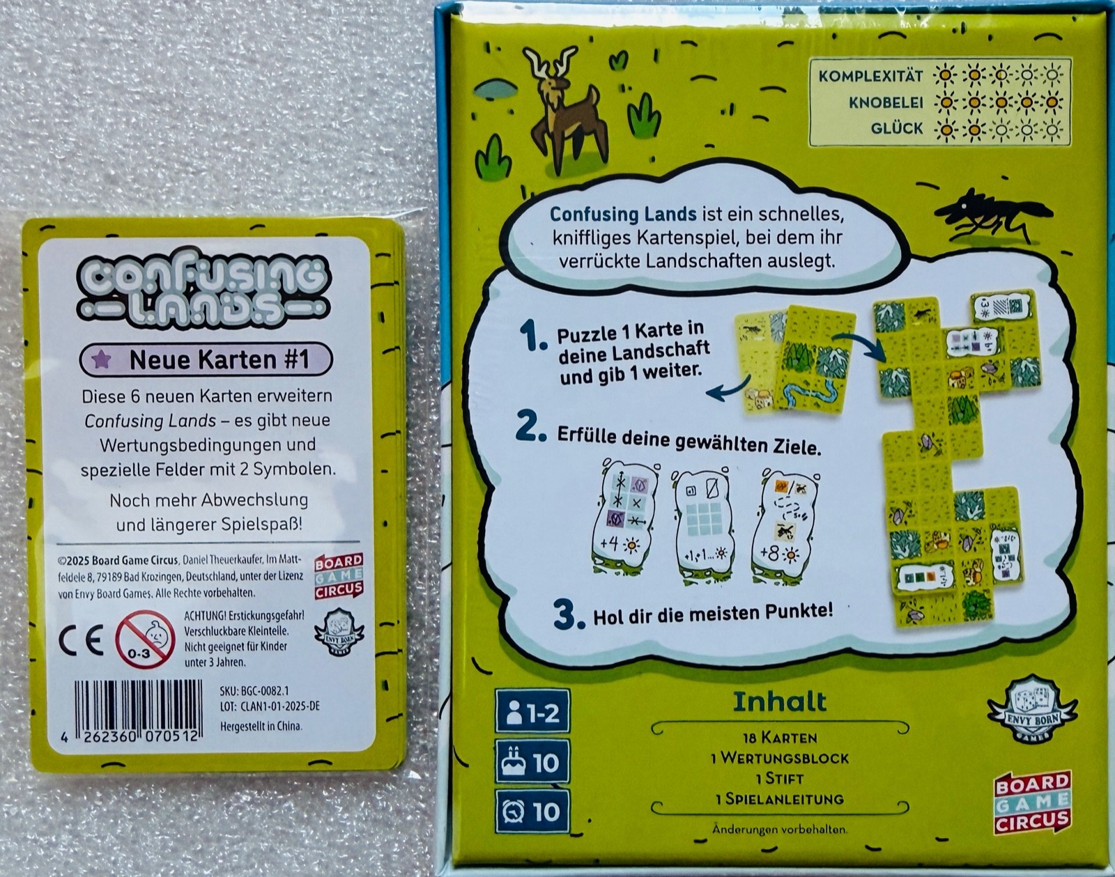 Confusing Lands & 6 Cards Board Game Circus Family Game Tile Game Solo Game