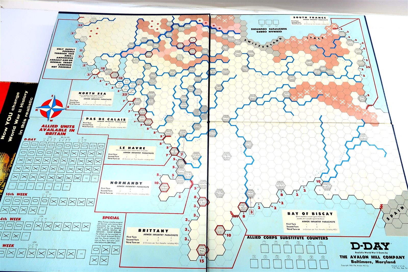 Vintage 1961 Avalon Hill D-DAY WORLD WAR II Invasion Game War Strategic Battles