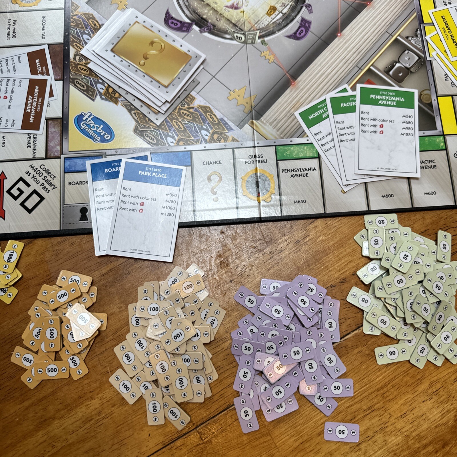 MONOPOLY Secret Vault Board Game Cat Dinosaur 99% Complete Missing Dice