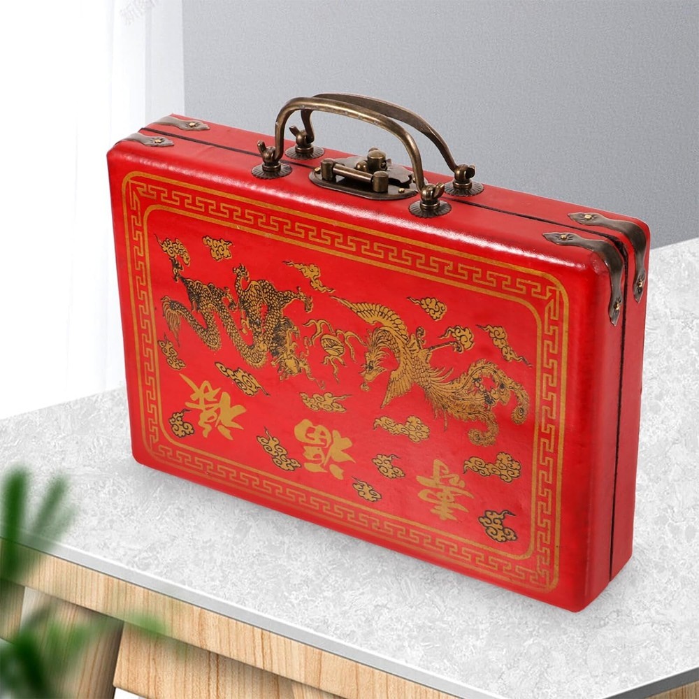 Vintage Chinese Mahjong Set Traditional 144 Tiles Mah-Jong Game Set w/ Case Box