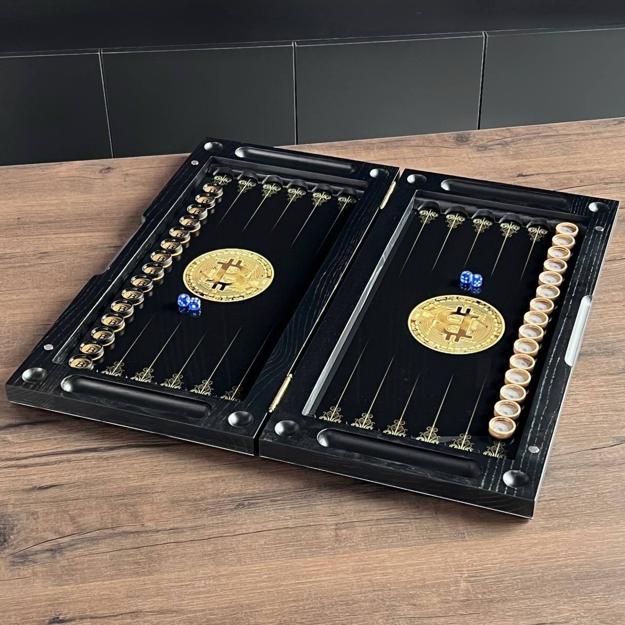 Backgammon Set Luxury Gift BMW Carbon Fiber Design Custom Car Glass Wood 24″
