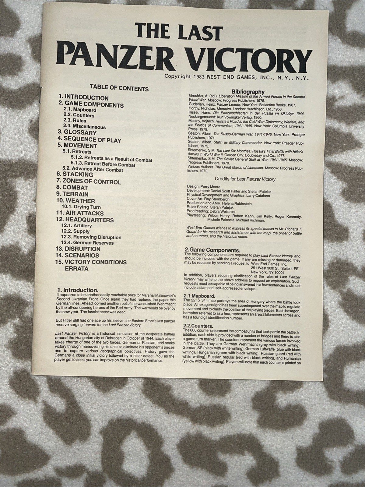 West End Games. 1983. The Last Panzer Victory Debrecen, Hungary 1044. VGC.