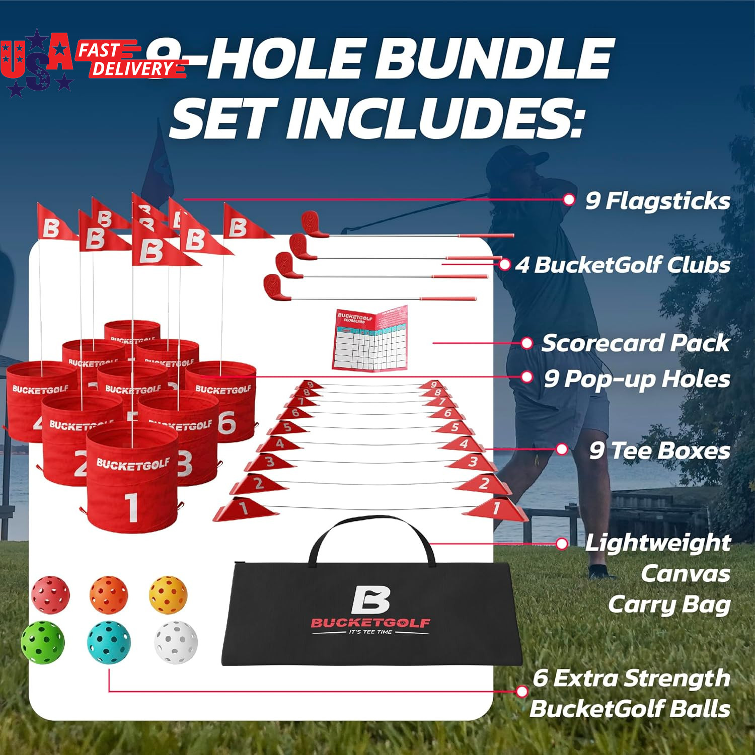 Game 9 Hole Bundle with Clubs – Outdoor Golf Game for All Ages Adults, Kids, Fam