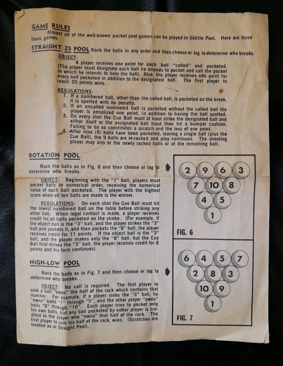 Aurora SKITTLE POOL Instruction Manual – No. 5511 – Folded but Complete