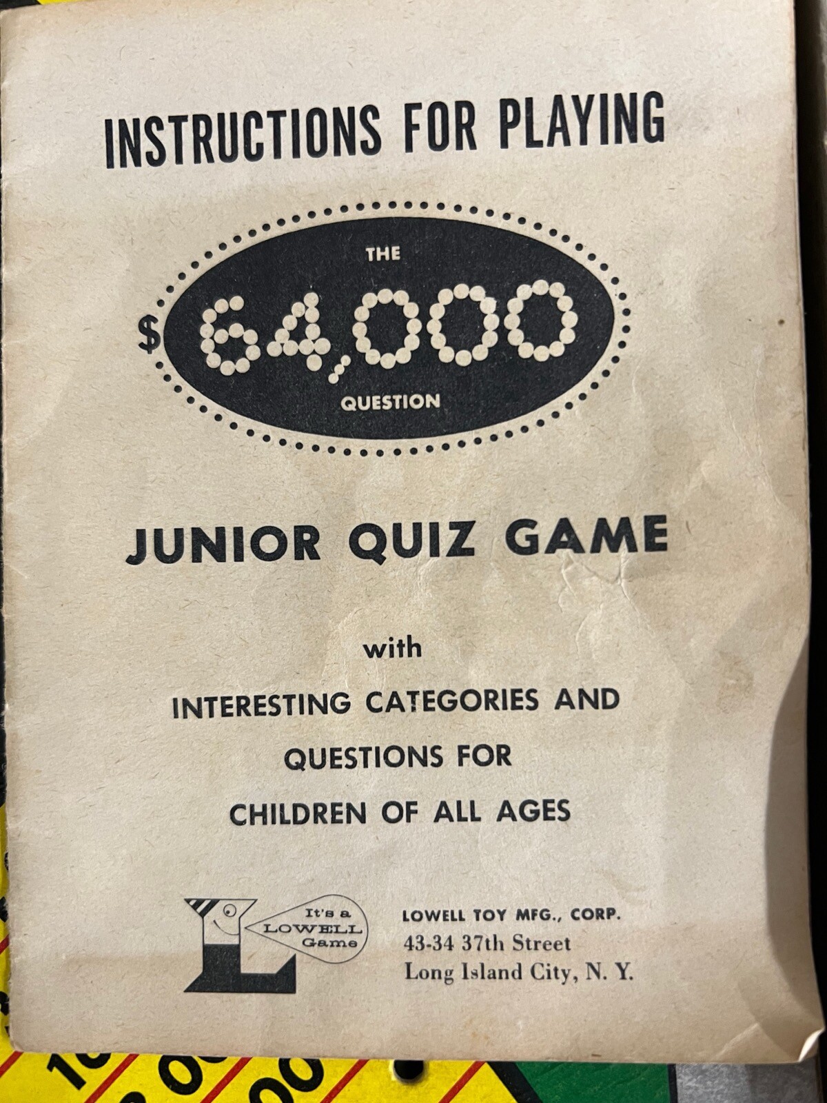 1950’s Revlon’s $64,000 Dollar Question Junior TV Quiz Show Board Game Lowell