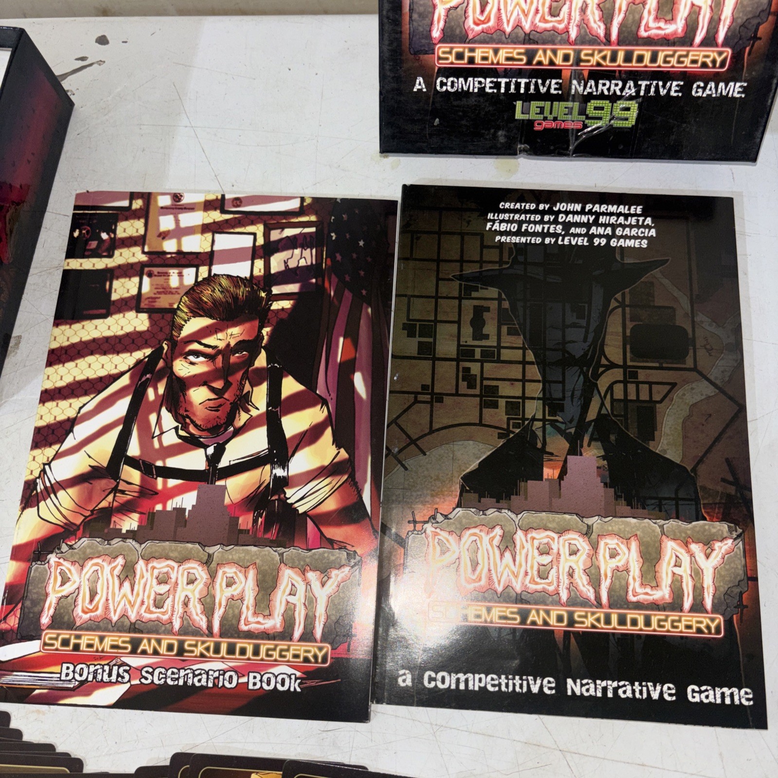 Power Play, Schemes And Skulduggery, Level 99 Games Cards, Booklets Pieces