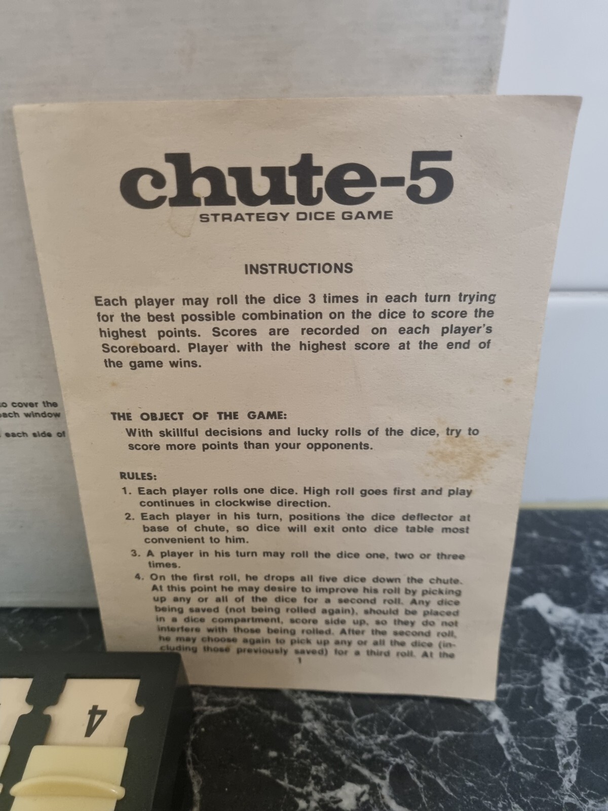 Vintage Milton Bradley Board Game Chute-5 Yahtzee Dice Stratergy Game Rare 1973