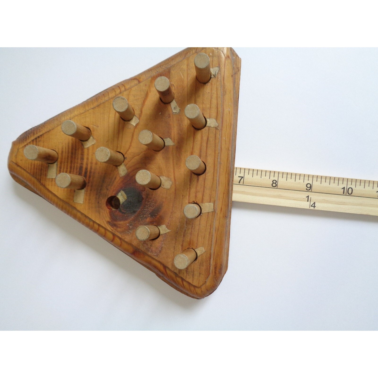 Vintage Handmade Wood Peg Game – Wooden With Pegs Triangle