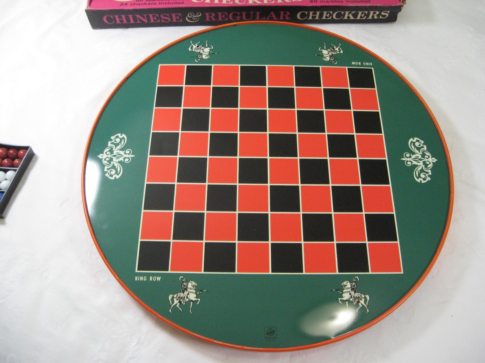Ohio Art metal tin litho board CHINESE & REGULAR CHECKERS – complete w/ box