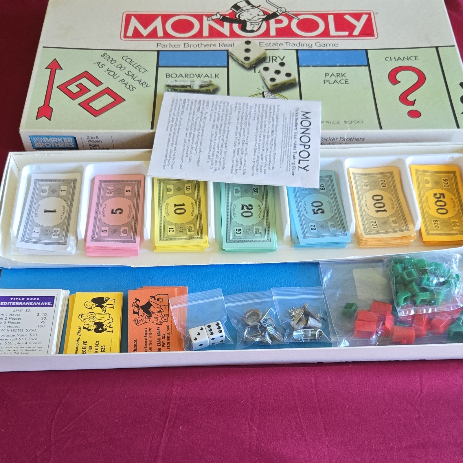 Parker Brothers Monopoly Board Game, Real Estate Trading, Complete, Dice