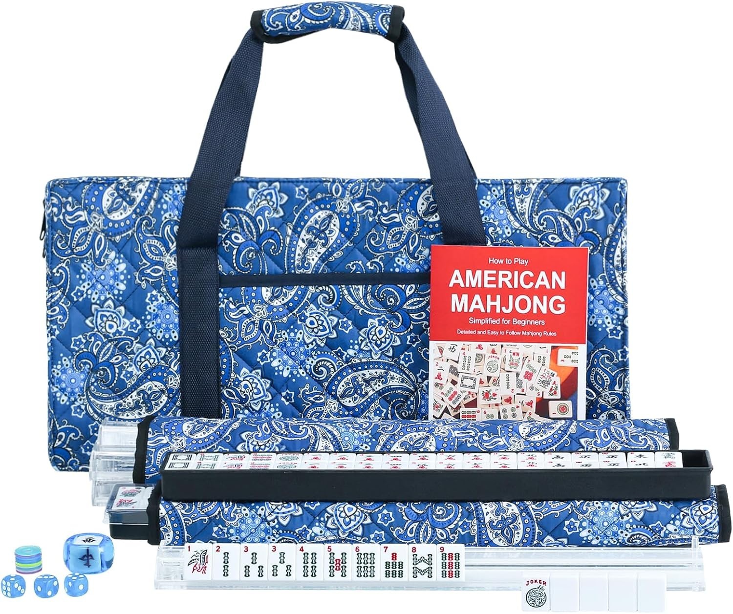 American Mahjong Set,166 White Tiles with Blue Bag and Accessories,4 Transpar…