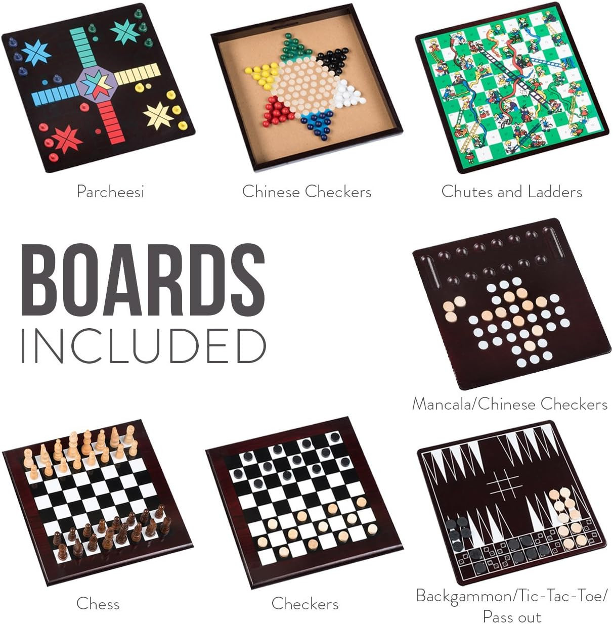 Deluxe 15-in-1 Wooden Board Game Set with Storage Drawer for Family Fun