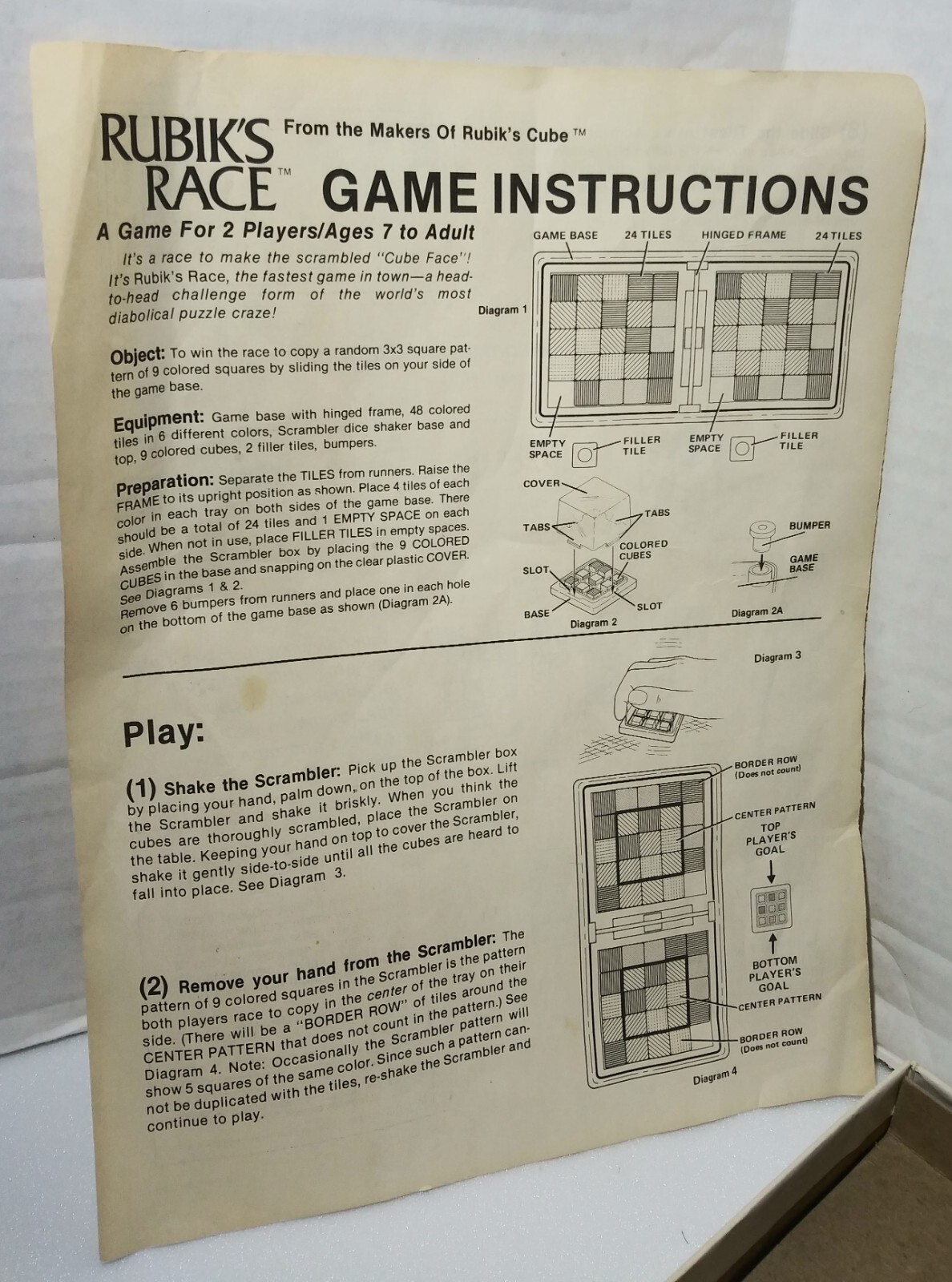 Vintage 1982 Rubiks Race Game By Ideal Complete, Rubiks Cube Face Matching Game