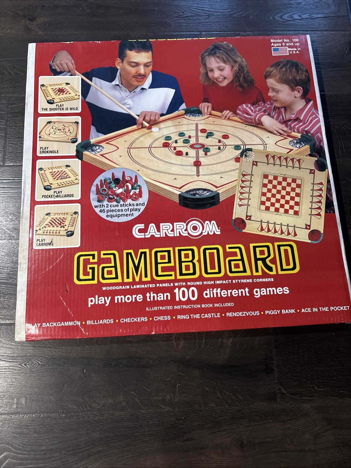 Vintage Carrom Wooden Game Board Table Model 100 Complete NEW Factory Sealed