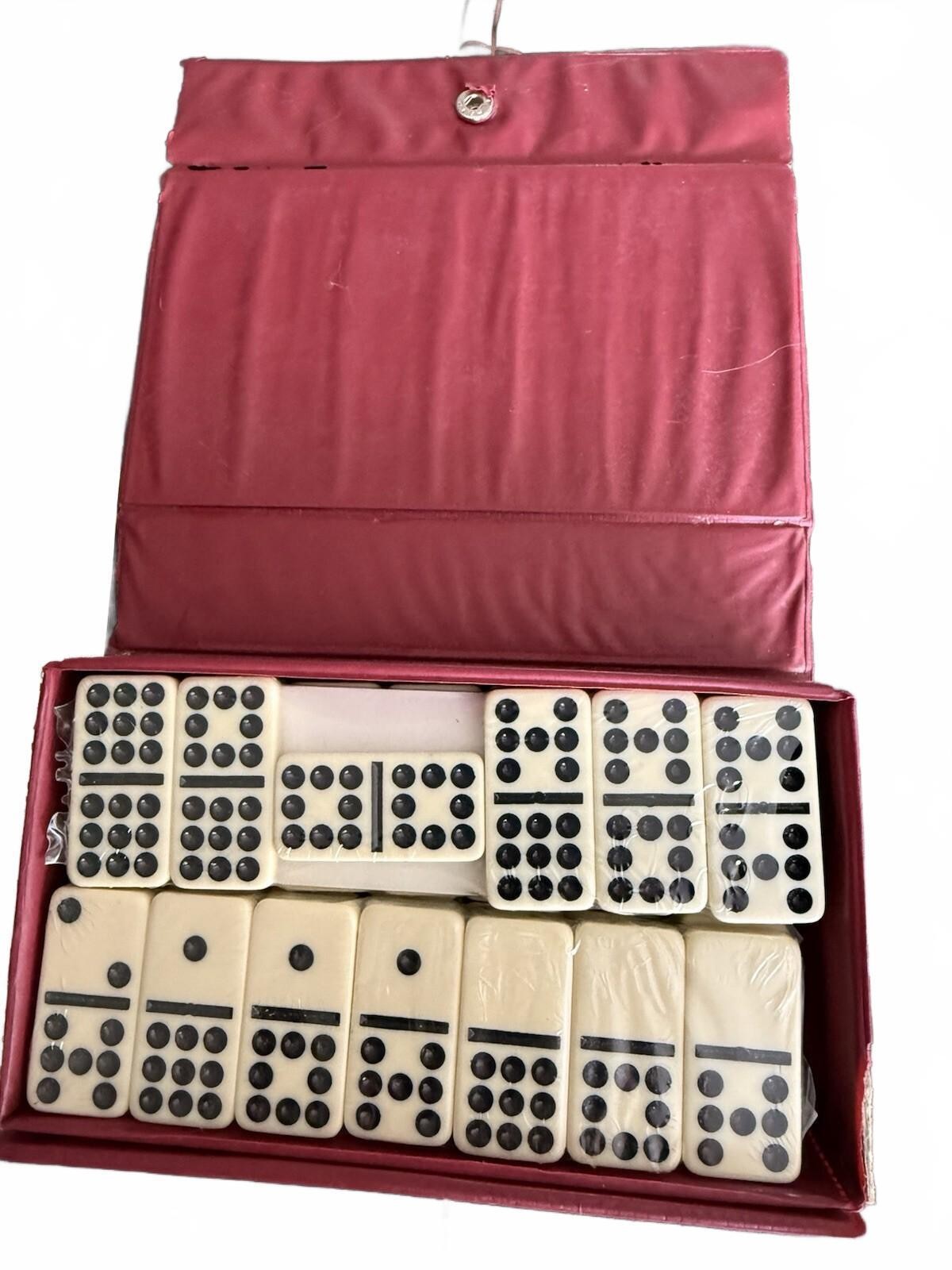 Vintage Domino By Cardinal 55 Pieces | 3/8″ Thick 2 Sealed Packs Red Vinyl Case