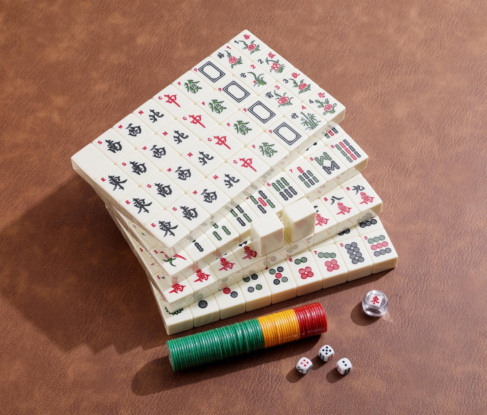 Mahjong Game Set 144 Tiles 1.5 X Large Ivory White Melamine Travel Case Mose