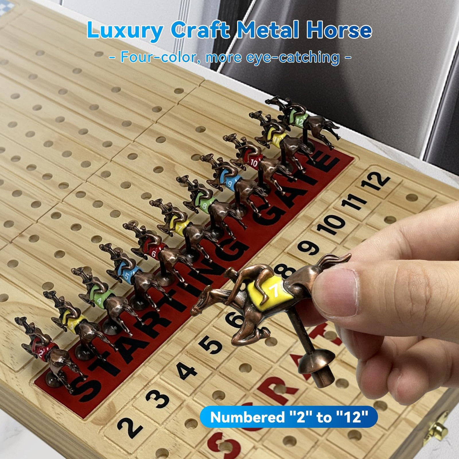 Large 23 inches Horse Racing Board Game with 11 Luxury Metal Numbered Horses