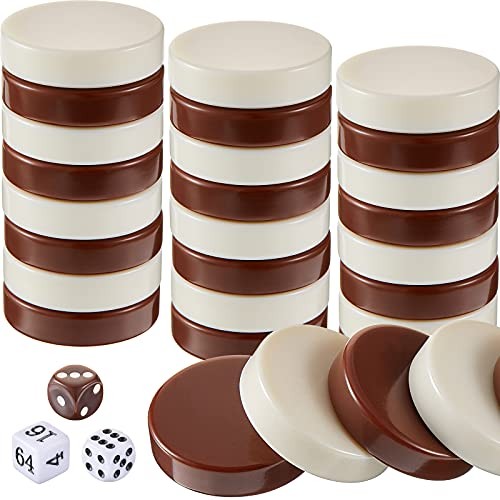 30 Pcs Backgammon Pieces Checkers, 1.25 Inch Beige, White and Brown