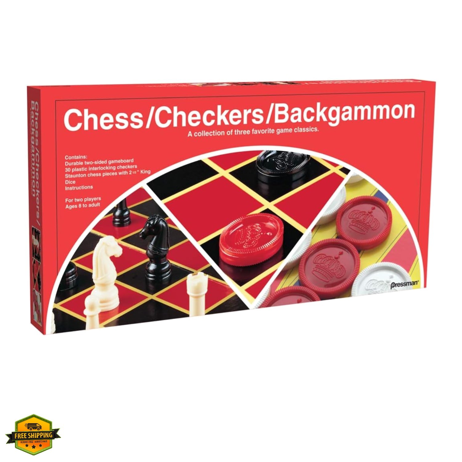 Chess / Checkers / Backgammon – 3 Games in One with Full Size Staunton Chess …