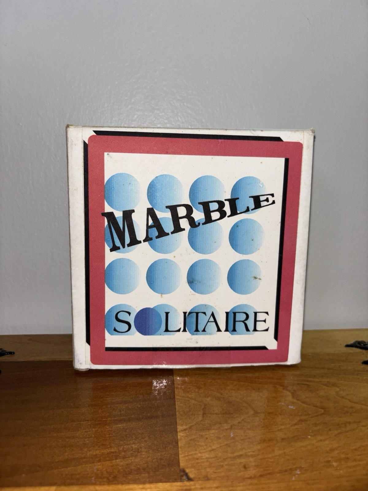 Vintage Handmade Marble Solitaire Game Solid Wood Board White Glass Marbles