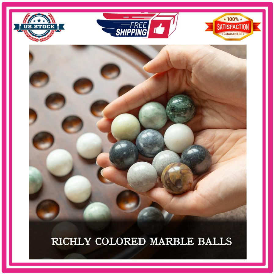 12.6” Wooden Solitaire Board Game Single Player Strategy with Marble Balls Set