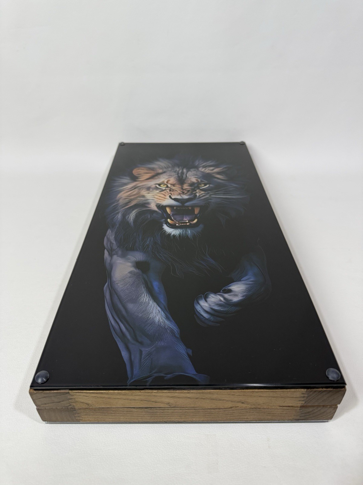 Lion Backgammon Set with Tempered Glass – Handmade Wooden Royal Board Game