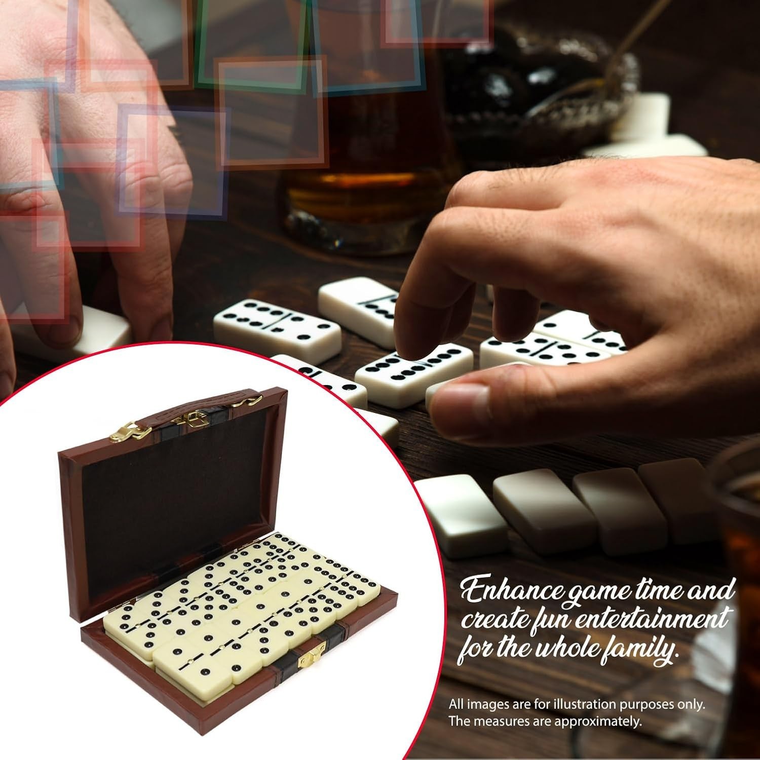 DOMINOES DOUBLE SIX LEATHERETTE CASE STANDARD SIZE TILE THICK 28 PC DOMINO GAME