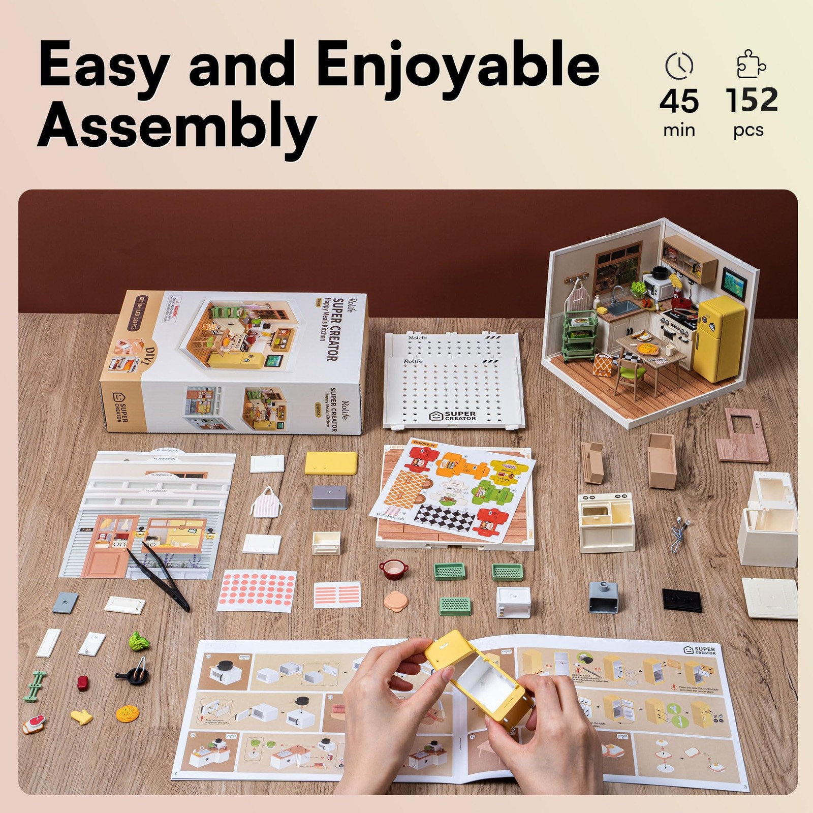 DIY Miniature House Building Set LED Plastic Playset Rolife Happy Meals Kitchen
