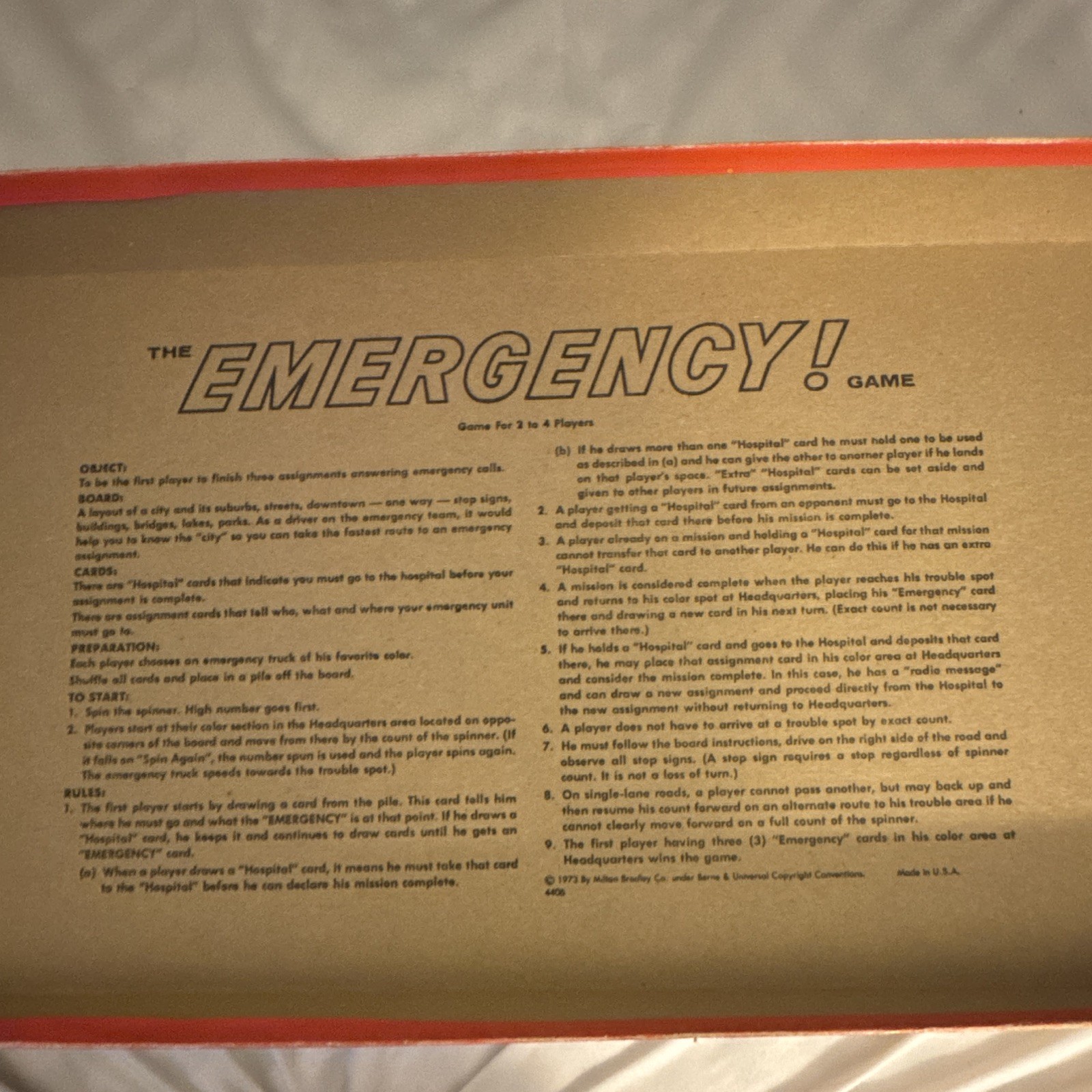 Milton Bradley The Emergency! Game 1974 Board Game MPN 4406 2+ Ages 8-14