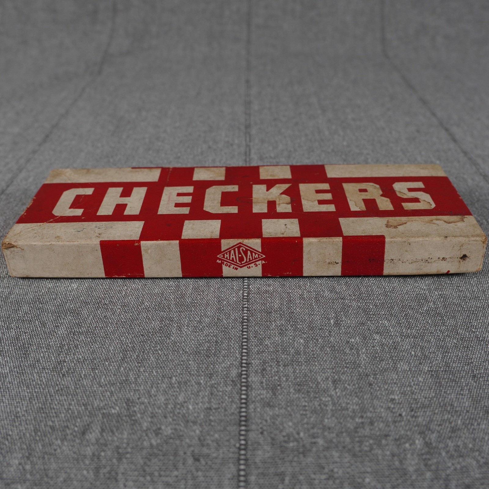 Vintage Wooden Checkers 24 Piece Set Hal Sam Made in USA Embossed Wood Game Box