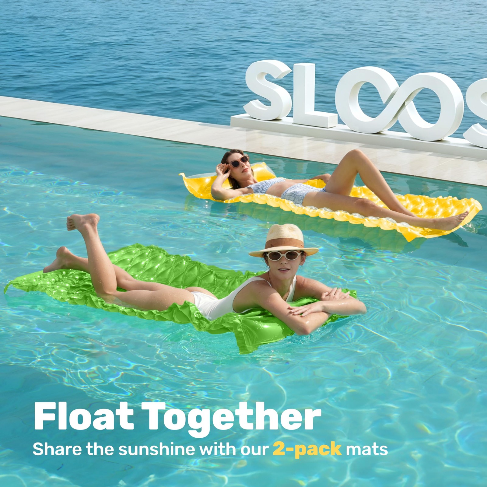 Inflatable Pool Float Raft 64×64 inch Floating Lounge Mattress 2 Pieces Green