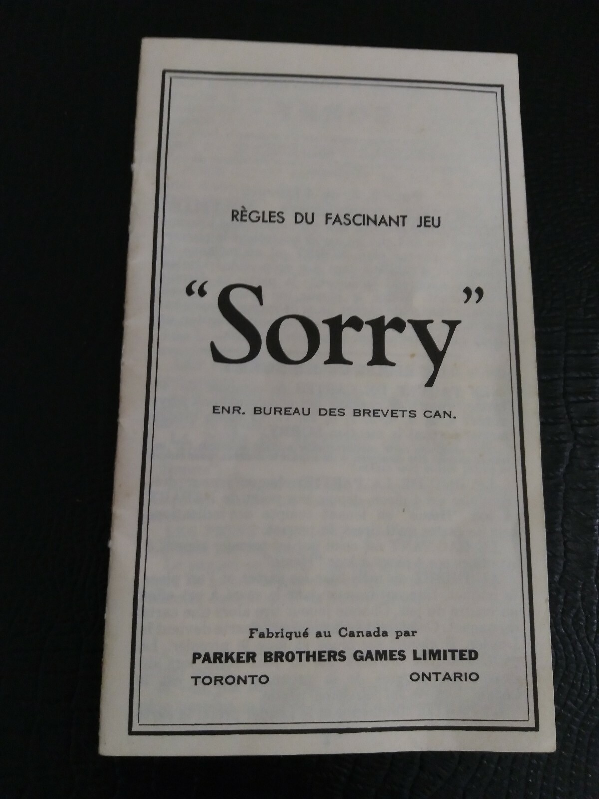 Vtge P.B. SORRY Slide Pursuit Board Game-1964 Complete Bi-lingual Inst.
