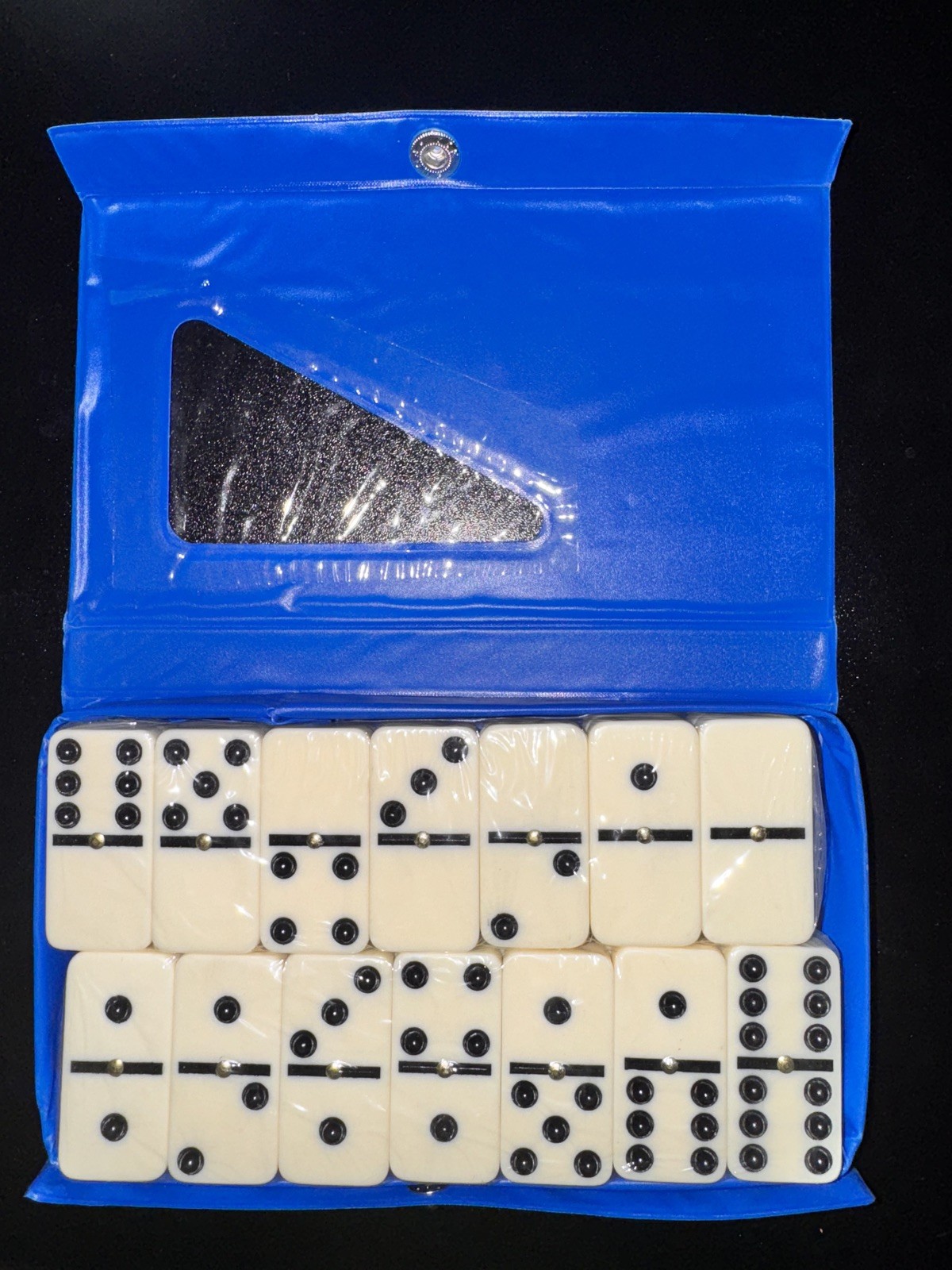 Double Six Domino’s One Set ivory color 28 Pcs: blue/green/black case