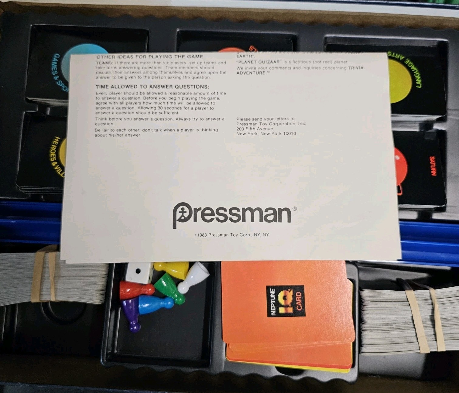 Trivia Adventure Quiz Game Pressman 1Q 2000 7 And Up 1980s Board Game Complete