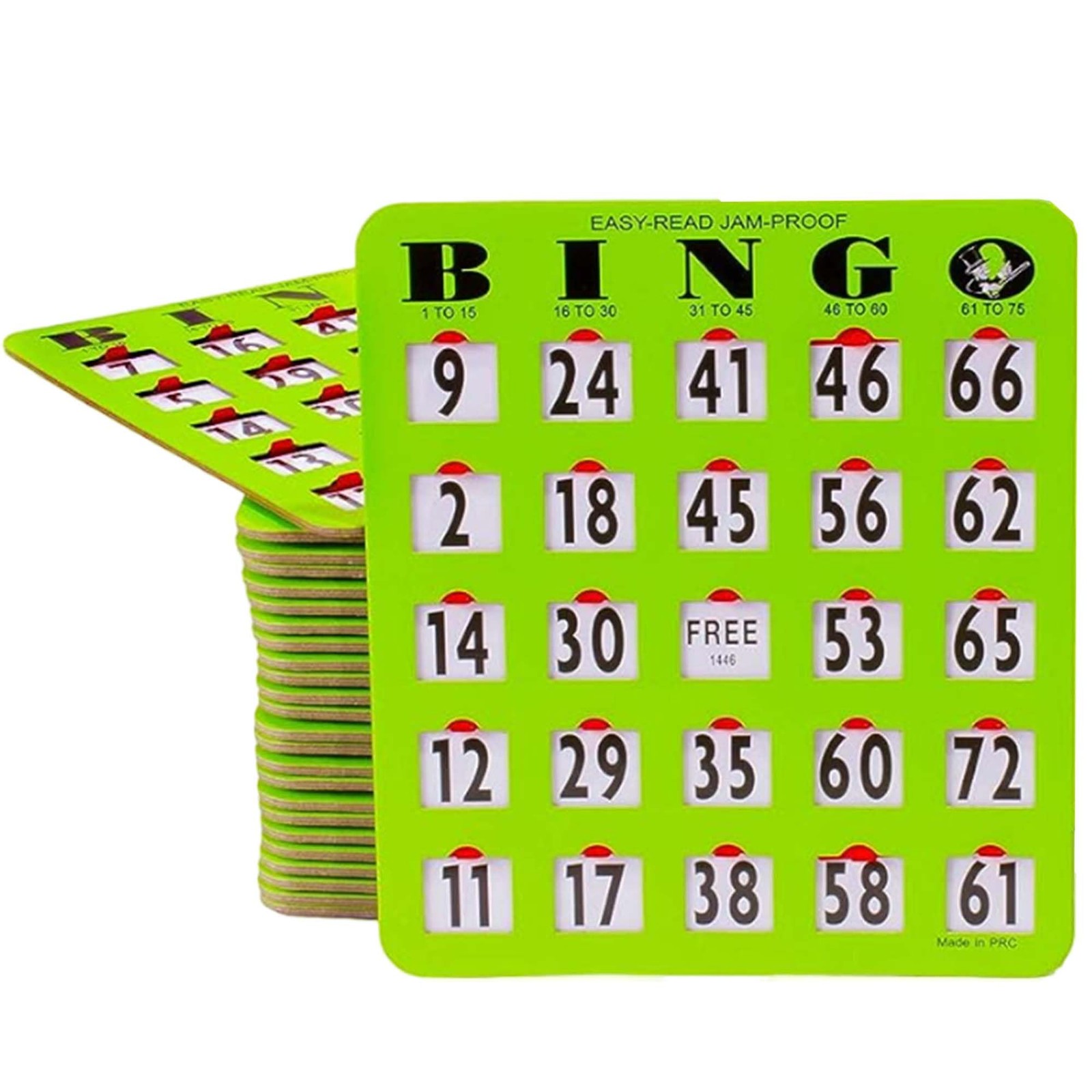 Jam-Proof Large Print Bingo Cards with Sliding Windows, 10 Pack, Green