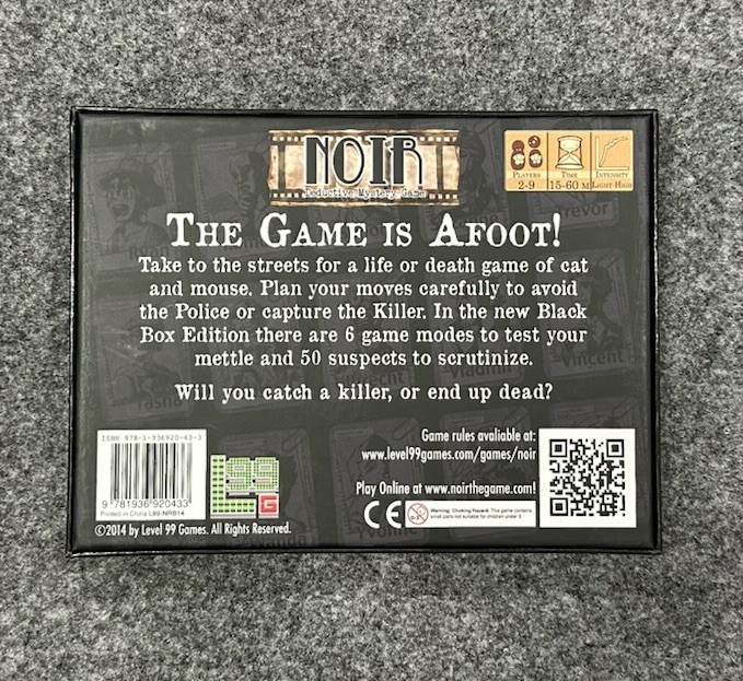Noir Deductive Mystery card game Black Box edition, unpunched, cards in shrink