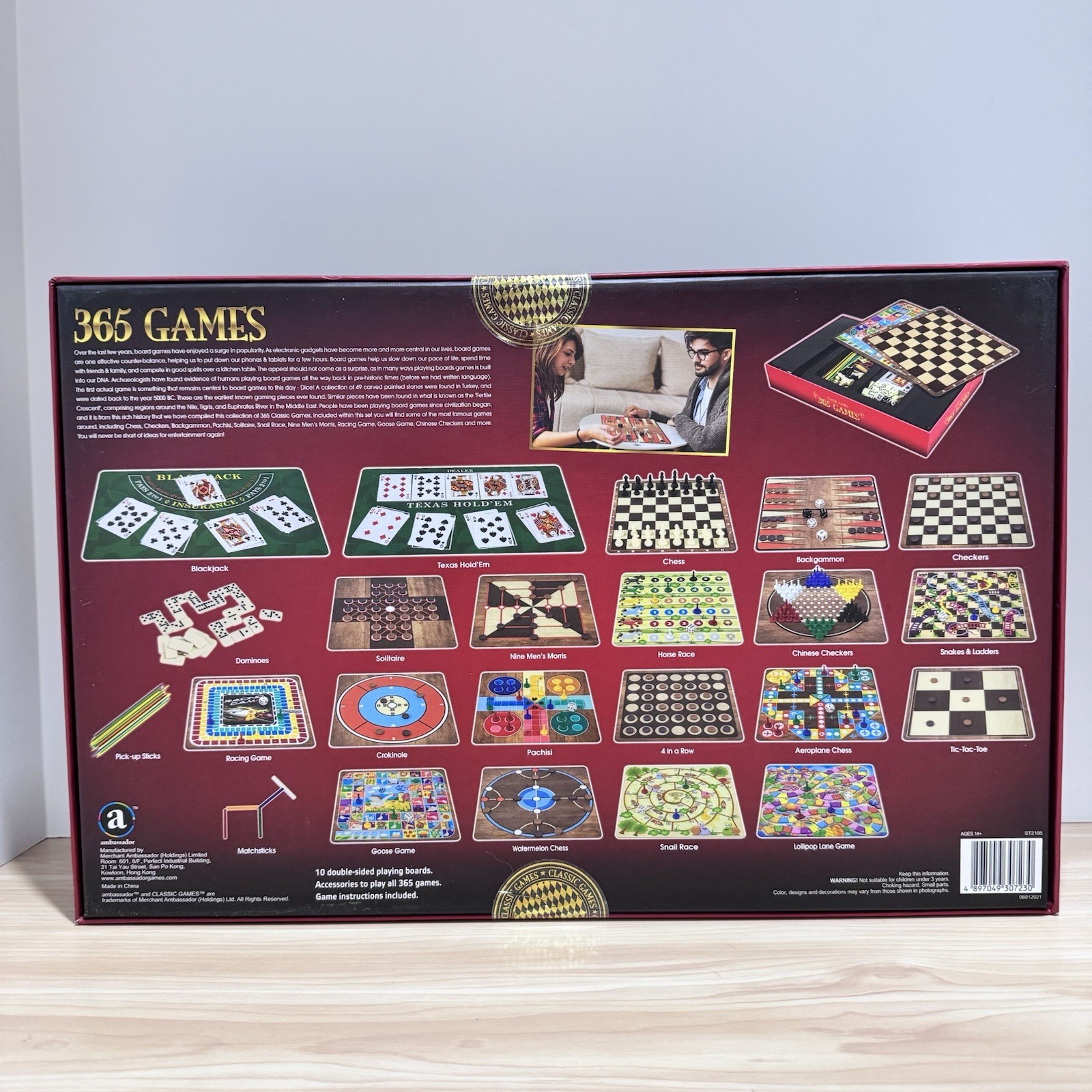 Classic Games 365 Game Set Board Games, Cards Dice, Double Sided Boards Open Box