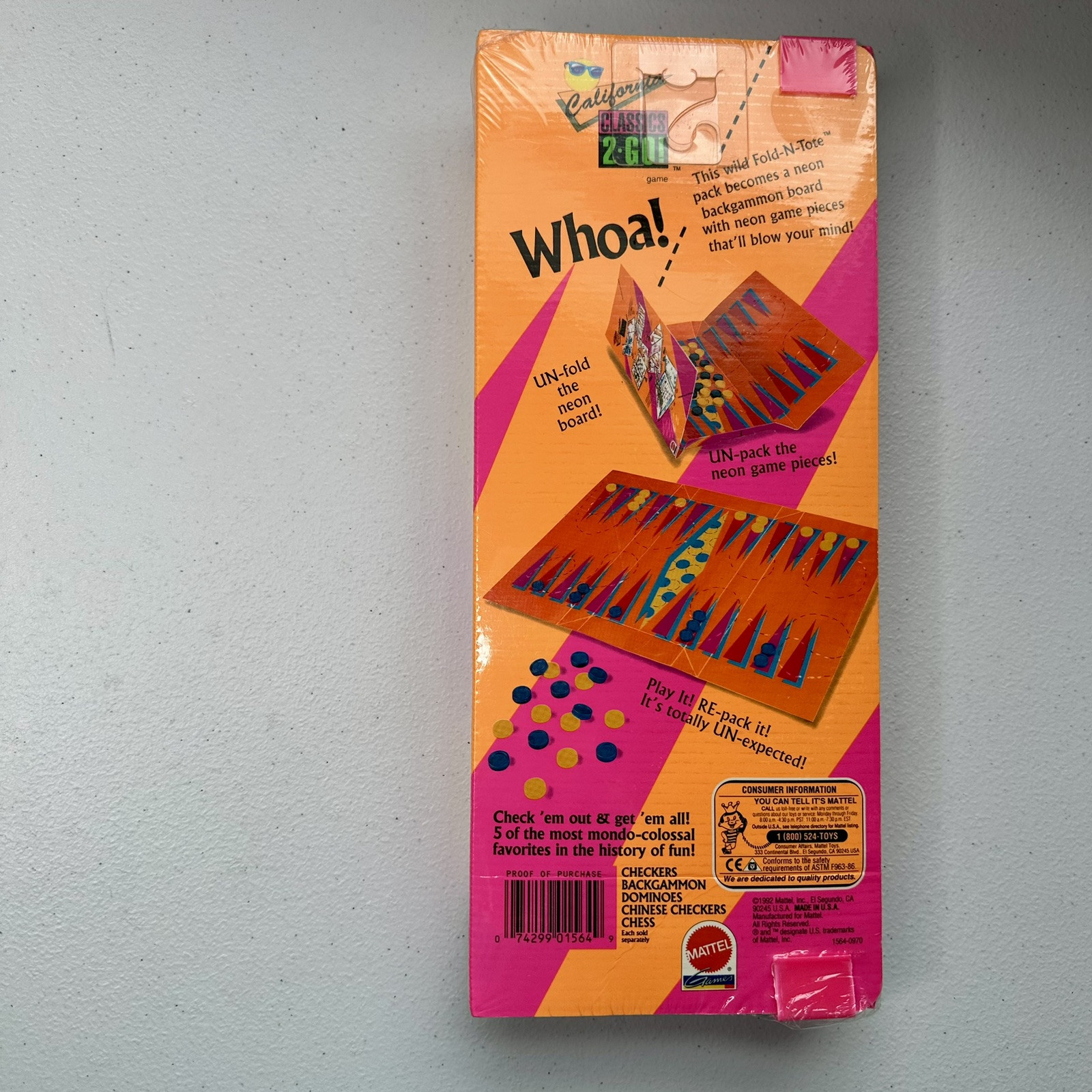 1990s Mattel Neon Backgammon California Classics To-Go Game – New Sealed-vintage