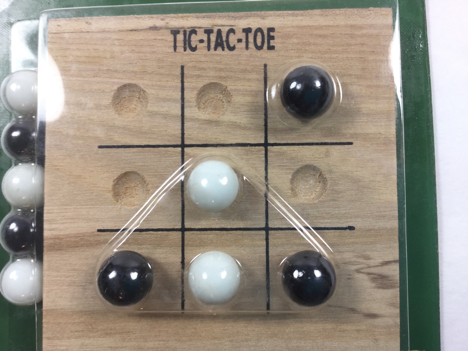 Tic Tac Toe Small Travel Size Game Solid Wood 10 Glass Marbles 4 x4 Inch ~ NEW