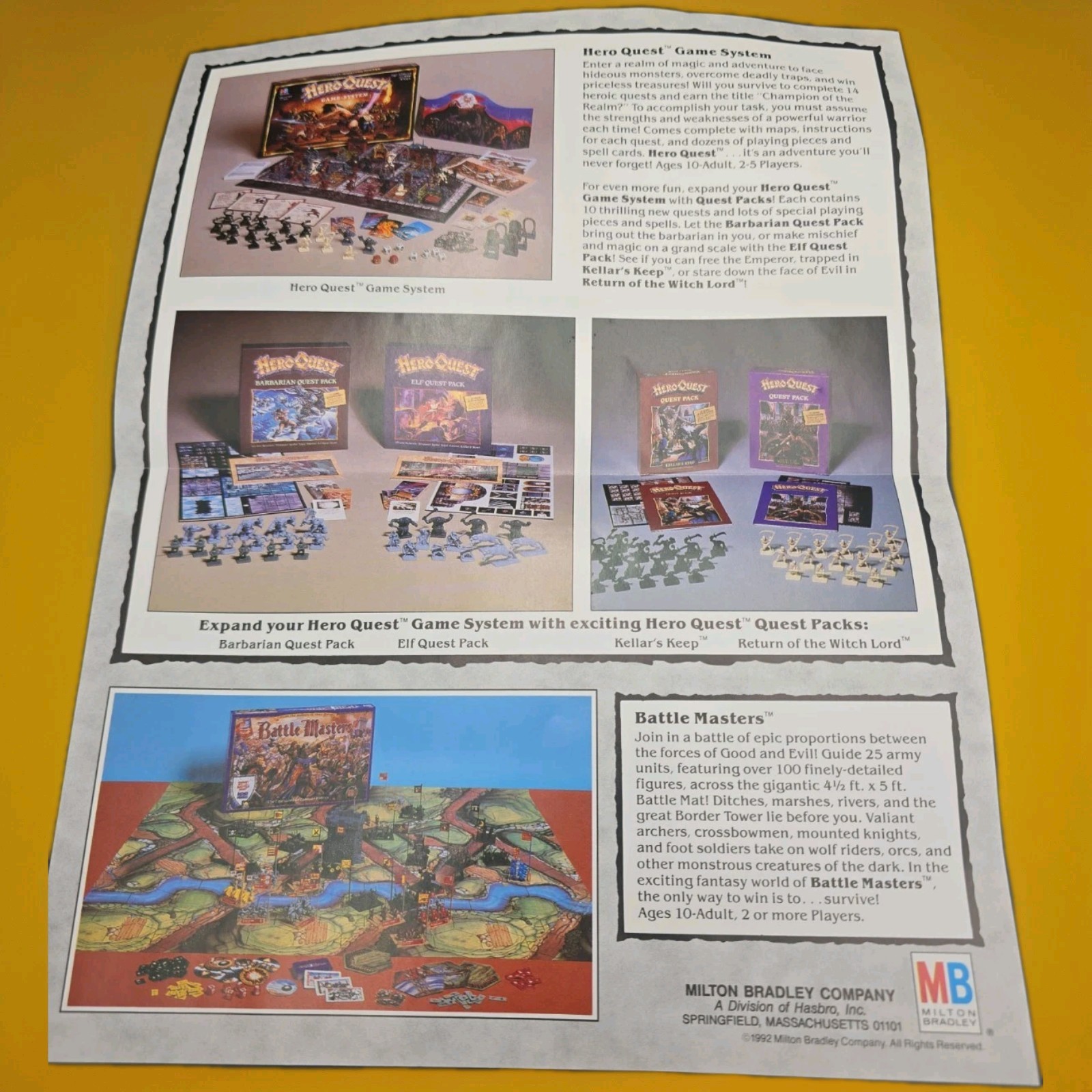 HeroQuest Kellar’s Keep 1991 MB 4111 Box & Order Form Only No Pieces Rare
