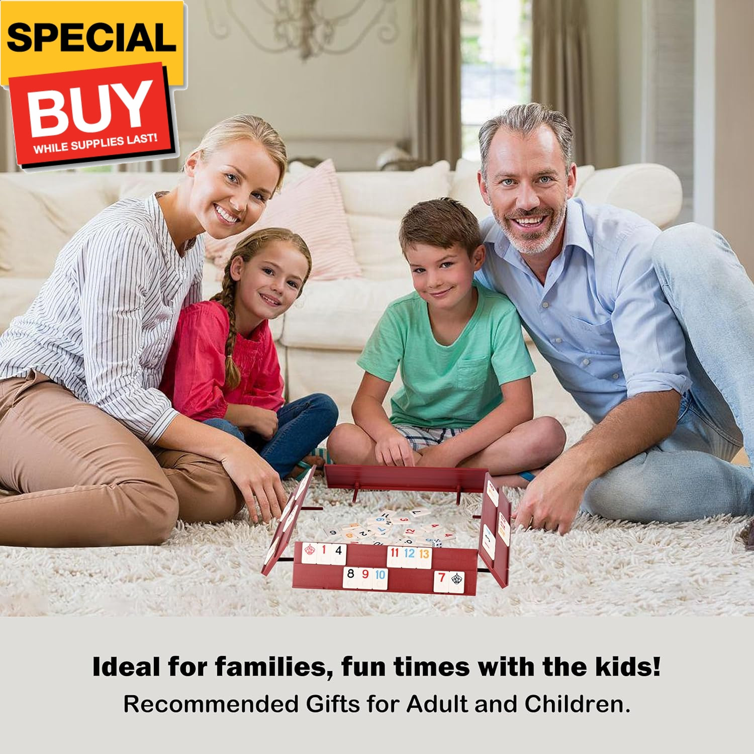Rummy 106 Tiles Large Rummy with 4 Sturdy Racks& Instructions Rummy Tiles with A