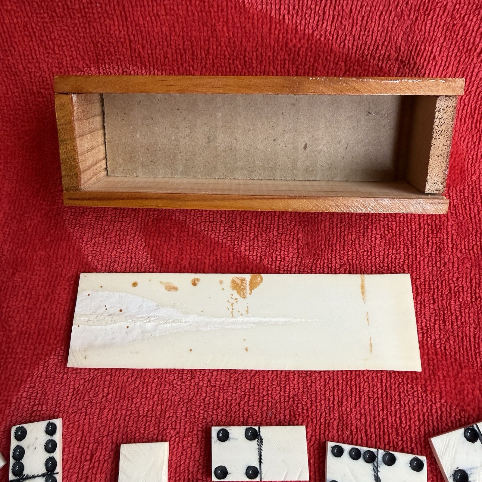 Vintage Miniature Domino Travel Tile Mini Game 28 Bone tiles in Handmade Box