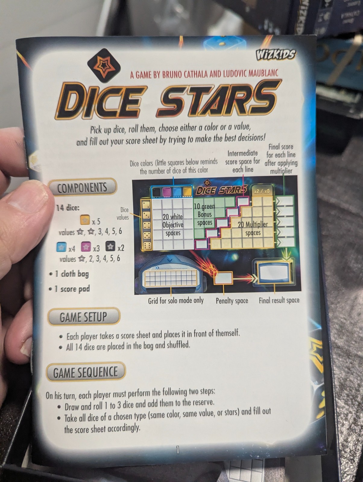 DICE STARS Dice Game Bruno Cathala WizKids 100% COMPLETE 2016
