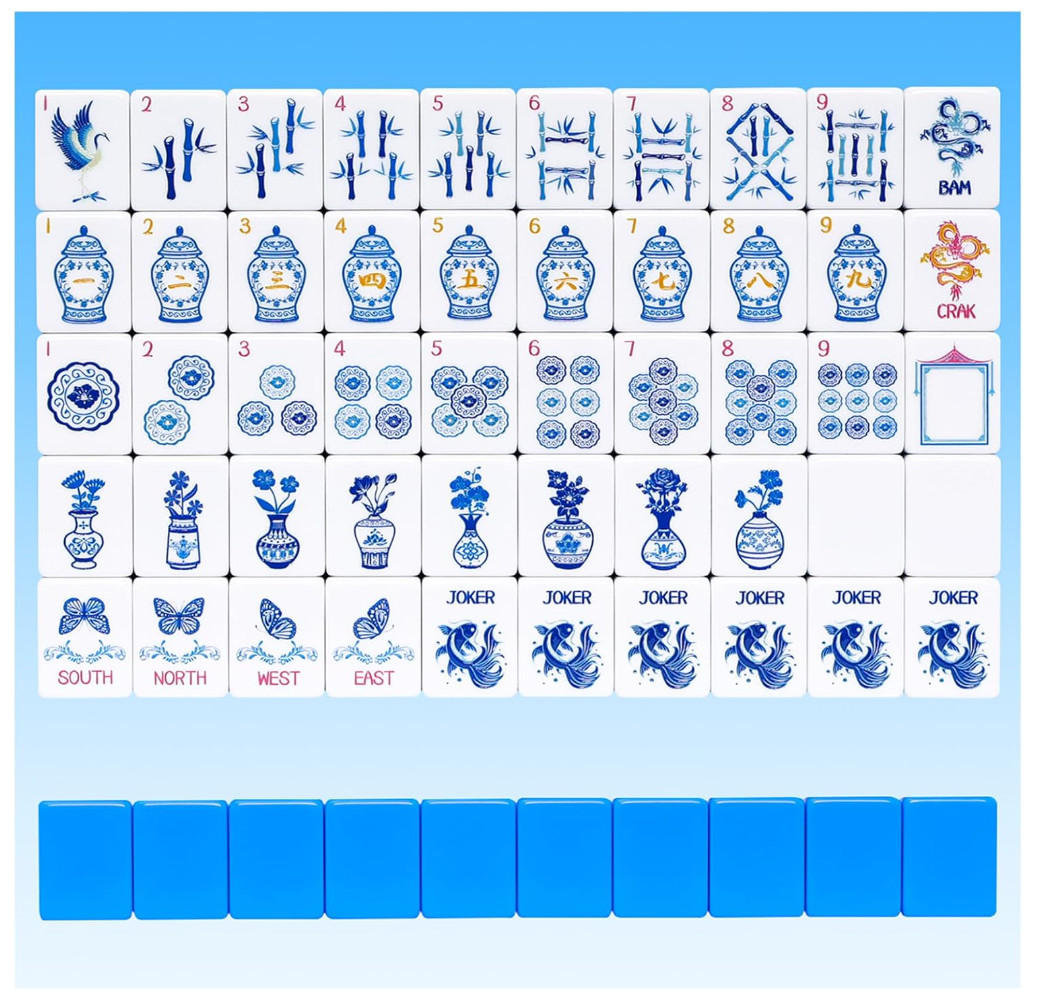 Light Blue American Mahjong Tile Set(1.2″), 160 Engraved Tiles with Mahjong Tile
