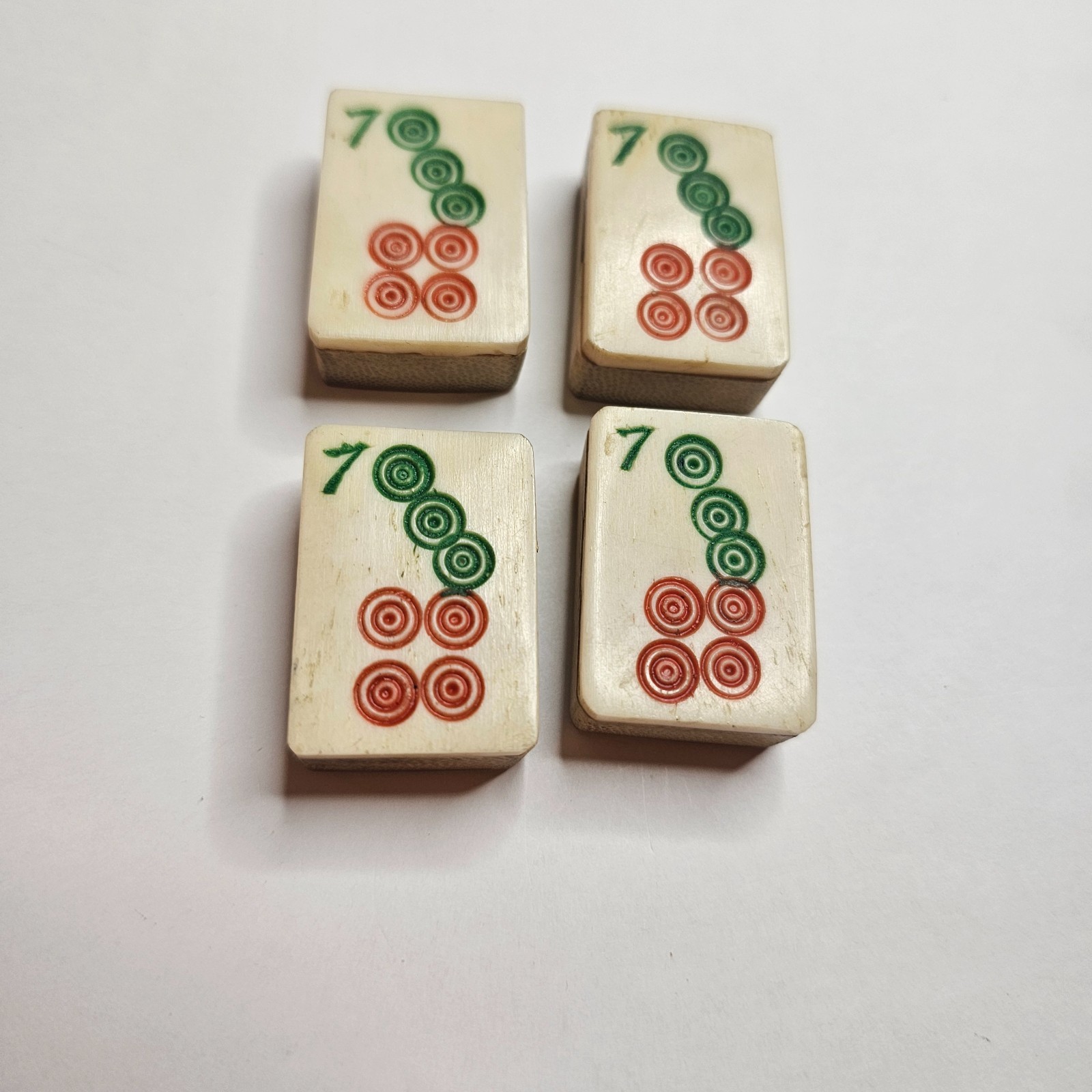 ~4~ c.1920-30s MAH-JONG BAMBOO BONE TILES #7 COINS DOTS WHEELS MA JONGG MAHJONG