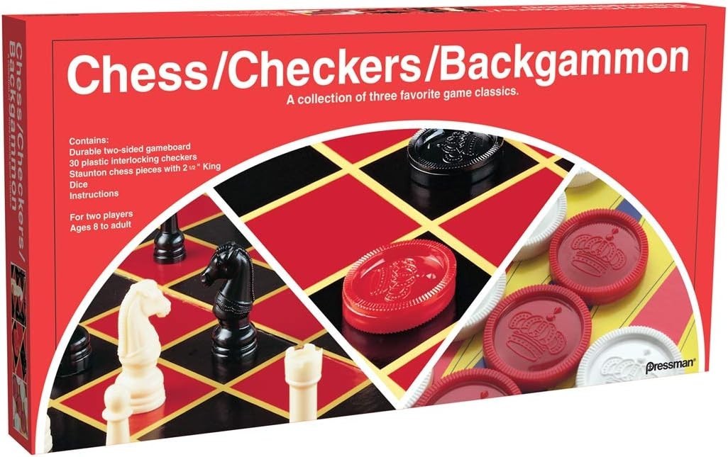 Chess / Checkers / Backgammon – 3 Games in One with Full Size Staunton Chess …